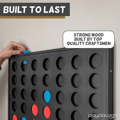 Play Platoon Wall Mounted Giant 4 in a Row Game - Large4 in a Row Outdoor 22x24 Inch Big Wood Wall Game Room Furniture for Bar &amp Basement Games