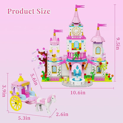Princess Castle Building Blocks Set for Girls 6+ 634PCS Fairy Tale Dream Castle with Rotating Fountain &amp Movable Carriage Compatible with Lego Friends Gift for Kids Girls Princess Lovers