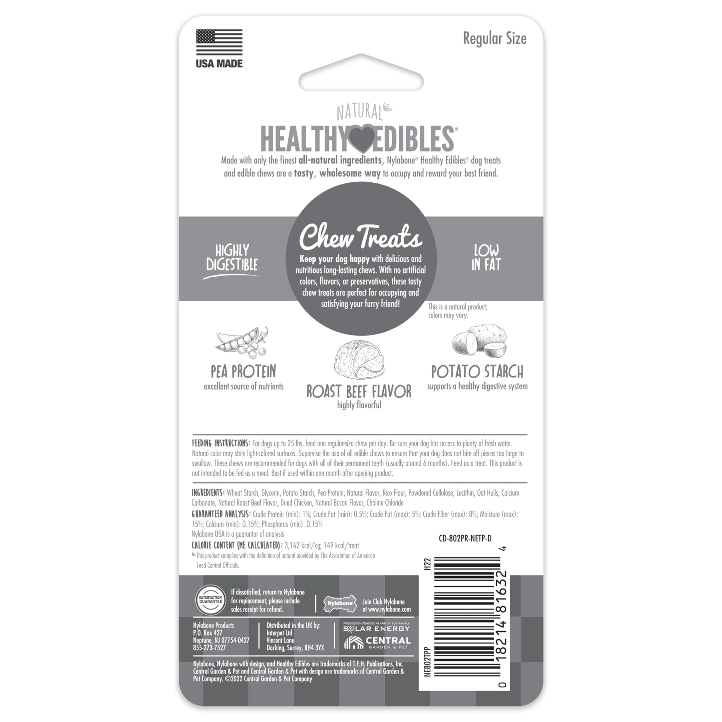 Nylabone Healthy Edibles Natural Dog Chews Long Lasting Roast Beef Flavor Treats for Dogs, Small/Regular (2 Count)