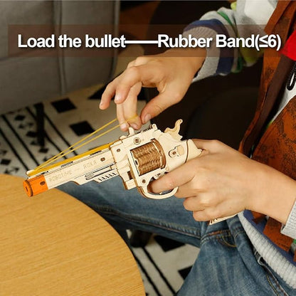 ROKR 3D Wooden Puzzle DIY Building Toys Mechanical Model - Multi-Player Game with Wood Targets &ampRubber Bands Gifts for Adults