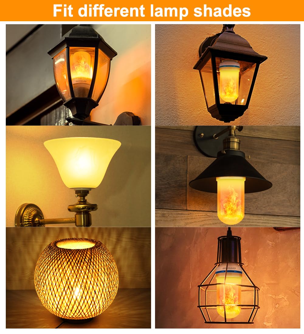 CPPSLEE Upgraded LED Flame Light Bulbs, 4 Modes Flickering Light Bulbs, E26 Base Fire Flame Bulb for Halloween Decorations Outdoor, Christmas Lights Patio Indoor Home Decor (Yellow, 2 Pack)