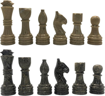 Handcrafted Premium Marble Chess Pieces Set – Elegant 32-Piece Replacement for 12-15 Inch Chess Boards Storage Box (Verona and Grey)