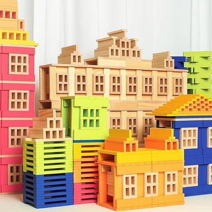 Jumbo 42 Pcs Medium Wooden Building Blocks for KidsNatural Pine Construction Toy - 9.8 in Large Building Planks for Fast &amp Satisfying STEM Play Sensory Motor Skills Family Game Night (20lbs)
