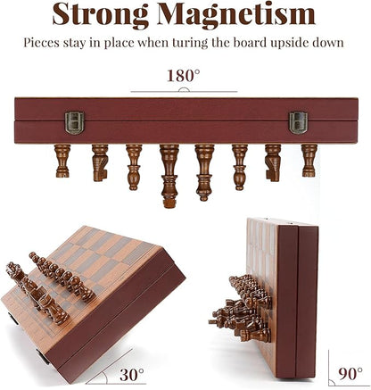 Strong Magnetic Chess Set for Adults &amp Kids 15.4 Leather Chess Board &amp Handcrafted Wooden Chess Pieces with Storage Slots Portable Travel Chess Game for Beginner and Professional