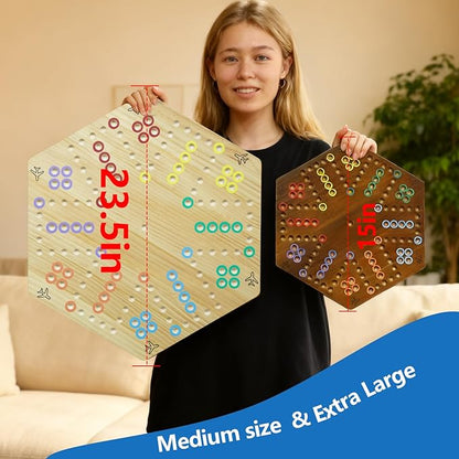 Wahoo Marble Board Game - Extra Large 23.6 Inches Game Board for 4 and 6 Players Classic Family Fun with 30 Marbles 6 Dice Storage Bag &amp Gift Box Bright Colors. (Extra Large Log)