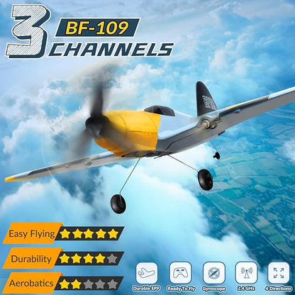 HAWK'S WORK 3 Channel RC Plane BF-109 Remote Control Airplane Ready to Fly 2.4GHz 6-axis Gyro Stabilizer Easy to Fly for Kids &amp Beginners