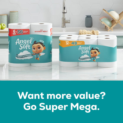 Angel Soft Toilet Paper, 48 Mega Rolls = 192 Regular Rolls, Soft and Strong Toilet Tissue