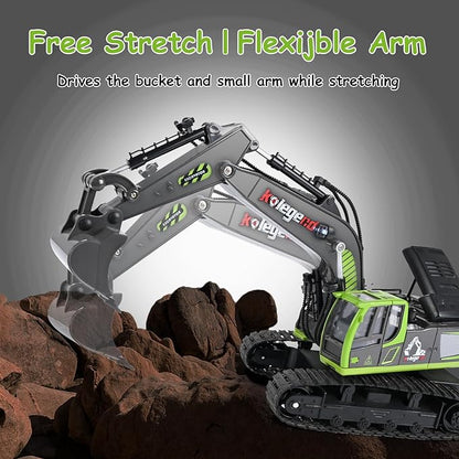 kolegend Remote Control Excavator Toy 16 Inch 11 Channel RC Construction Vehicles Hydraulic Haulers Digger Toys Gift for 6 7 8 9 10 Years Old Kids Boys