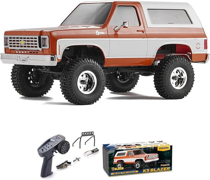 FCX24 FMS 1/24 K5 Chevy Blazer RC Crawler Officially Licensed Mini RC Car Pick Up Truck &amp SUV 2 in 1 4WD 8km/h 2 Speeds Switch Off-Road RC Model with LED Lights for Adults (Orange)