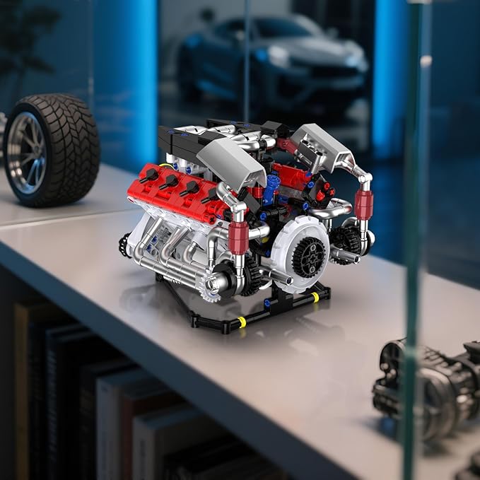 V8 Engine Model Kit That Works with LED Light and APP Control Collectible Set for Adults Visible Car Engine Building Engineering STEM Projects for Kids Boys (700 PCS)