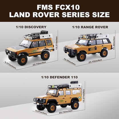 FMS FCX10 1/10 RC Crawler Land Rover Camel Trophy Edition Official Licensed 4WD All Terrain Off-Road RC Truck for Adults High-Detail Scale RC Car with Metal Gears Upgraded Shocks (Range Rover)