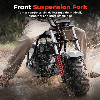 FRP GMB100 Performance 99CC 4-Stroke Mini Dirt Bike - Upgraded Hydraulic Brakes &amp Front Suspension Fork 28MPH Off-Road Mini Bike with LED Headlight Anti-Slip Seat Supports 220LBS (Black)