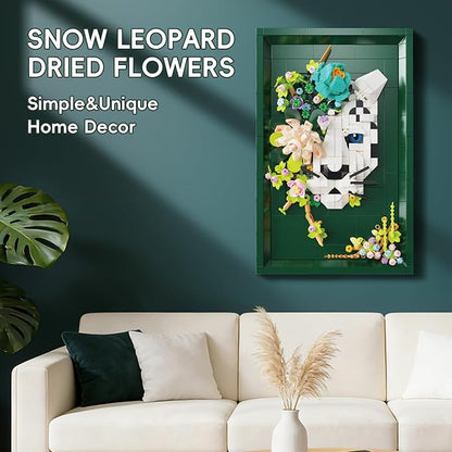 Leopard &amp Flowers Photo Frame Building Block Set 3D Wall Decor Puzzle Toy for Adults Creative Floral Animal Ornament.Ideal Gift Toy for Adults &amp Teens.