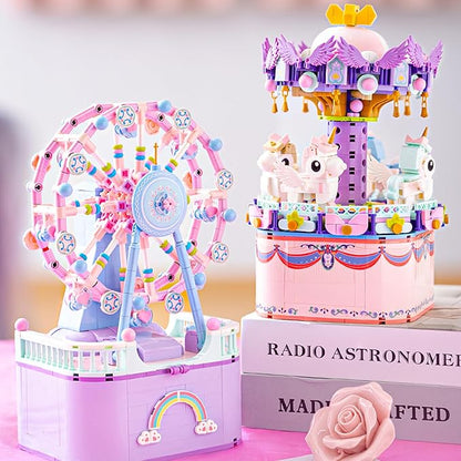 Music Box Building Toys Rotating Ferris Wheel DIY Building Block for Girls and Boys 6-12 Years Old 710 pcs Valentine for Adults and Aged 8 9 10 11 12 Kids