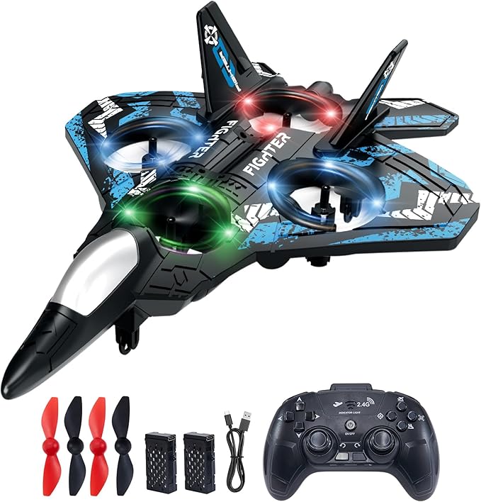 Drones for Kids Form RC Plane Remote Control Airplane Aircrafts for Boys and Girls Jet Helicopter Drones with LED Lights 360° Flip 2 Rechargeable Batteries Easter Gift for Kids(2 Batteries)
