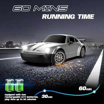 RC Drift Car 1:24 Scale Remote Control Car with LED Lights 20KM/H 4WD High Speed RC Cars Racing and Drifting Dual-Mode Toy Car Idea Gift for Adults and Kids Silver