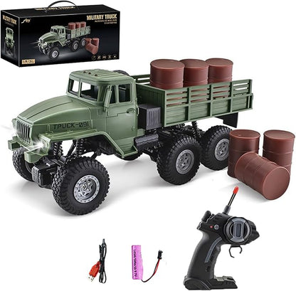 RC Military Truck 1:16 Military Carrier Car Off-Road Crawler Transpotr Truck 6WD with LED Light for Teen Adults
