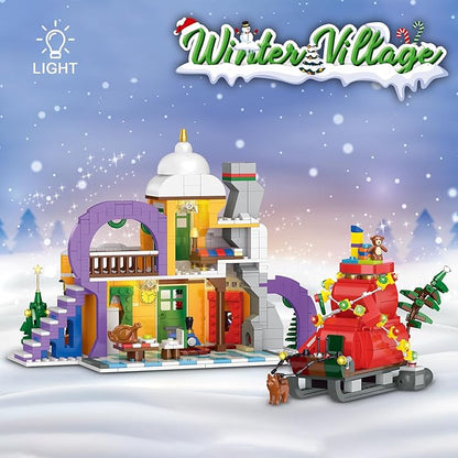 Christmas Holiday Snow House Building Toy Set with LightsCompatible with Lego Chritmas VillageXmas Gifts for Boys and GirlsFamily 1224 pcs
