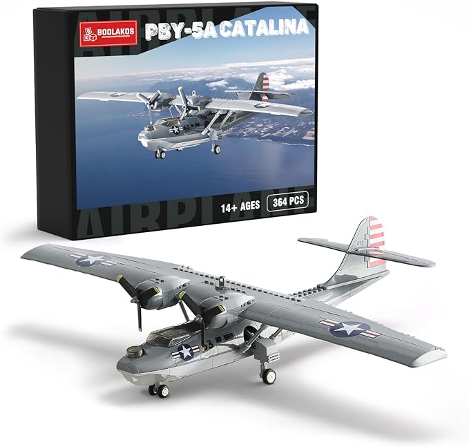 BOOLAKOS WW2 Airplane PBY-5A Catalina Building Blocks Sets Military Building Toy Collectible WWII Air Force Gift for Adults (364PCS)