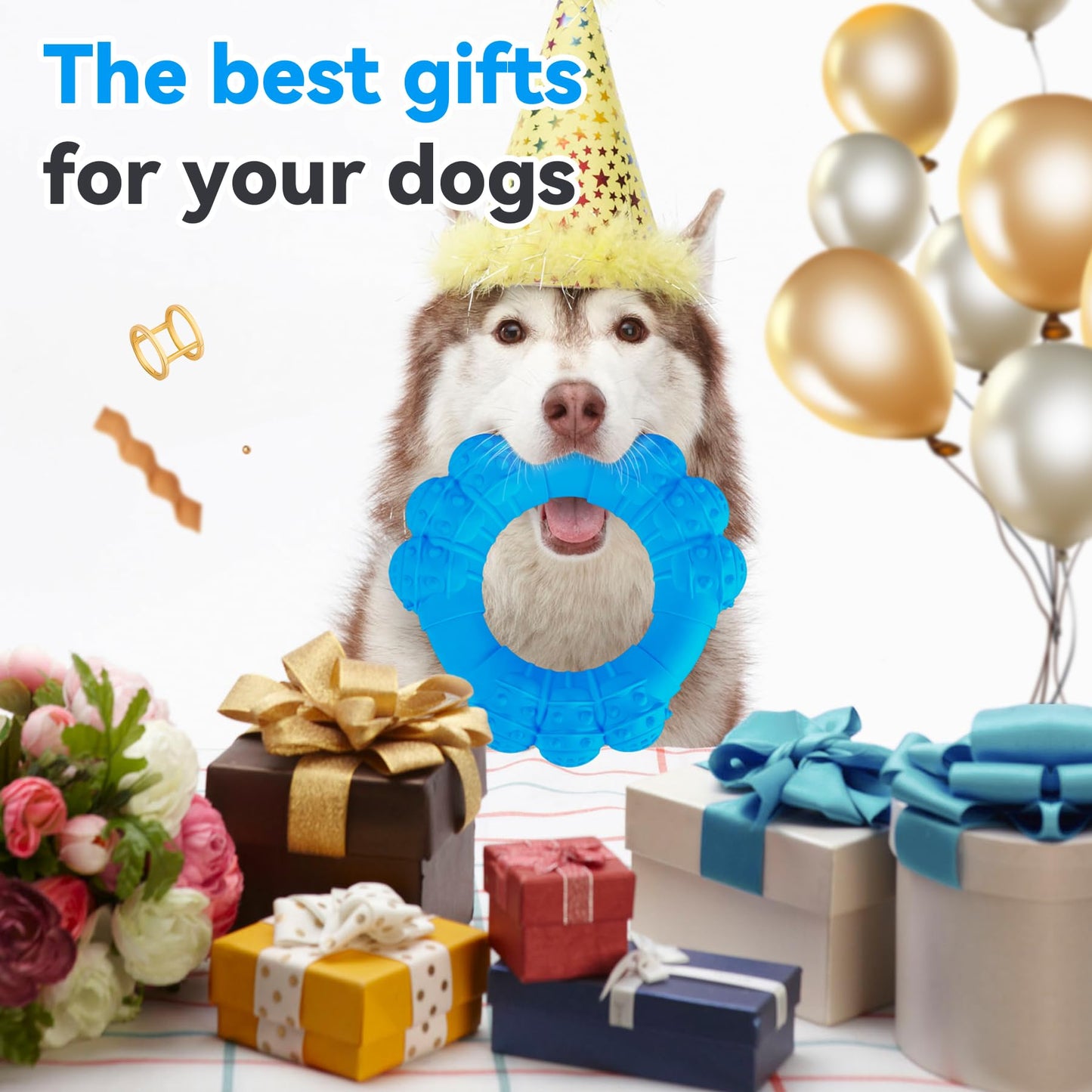 DAOZIJI Indestructible Dog Chew Ring Toys for Aggressive Chewers, Super Chewer Dog Toys for Medium Large Dogs, Puppy Teething Rings for Relax, Interactive Dogs Ring Toy, Heavy Duty Dogs Teething Toy