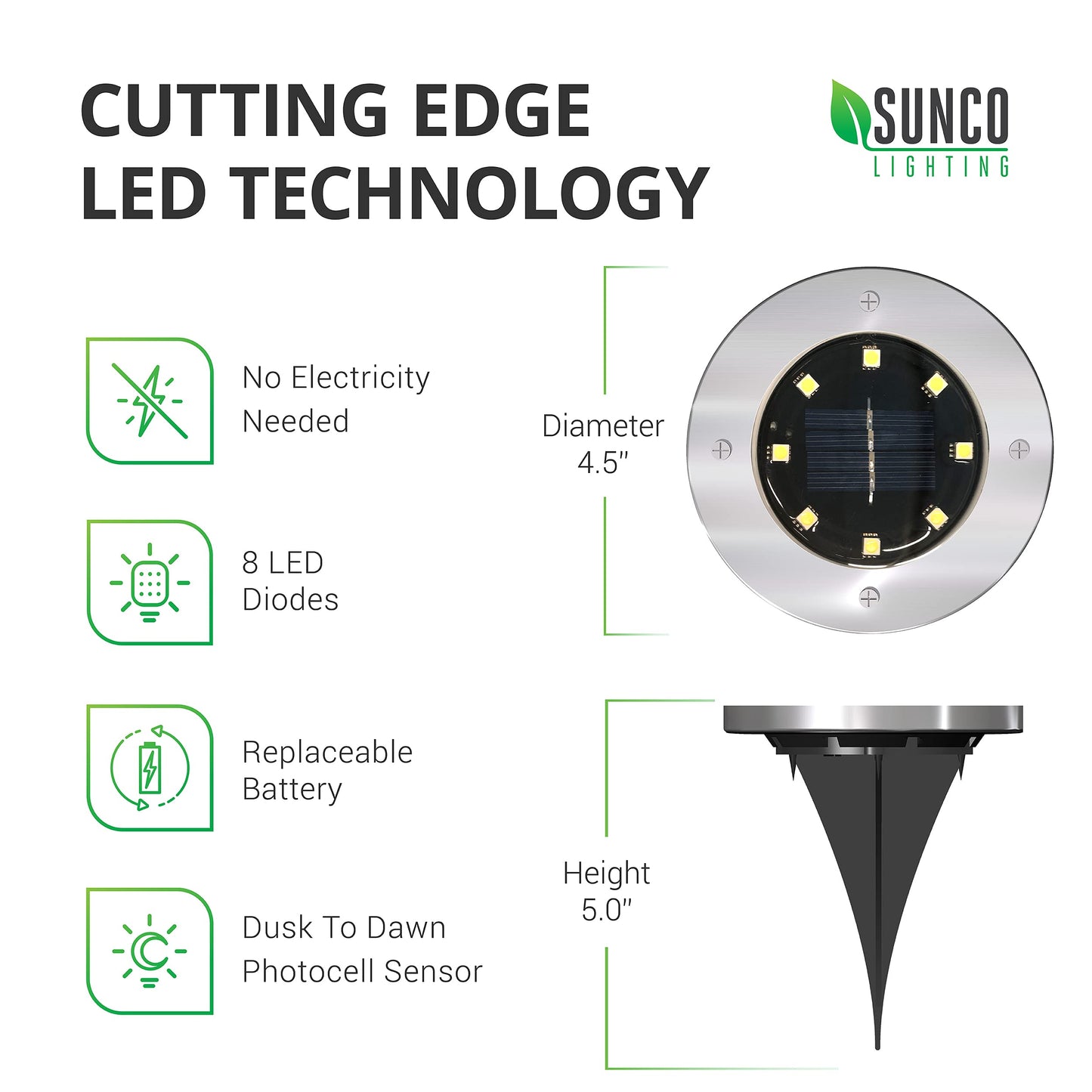 Sunco 12 Pack Solar Lights Outdoor Garden LED, Waterproof Landscape Pathway Light Fixture, Dusk to Dawn, Yard Patio Ground Lights, Deck, Cross Spike Stake, 7000K Diamond White.
