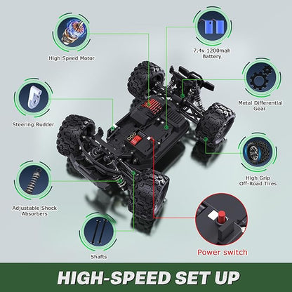 Fast RC Cars for Adult 1:18 Fast Remote Control Car 40KMH 2.4GHz High Speed RC Truck 4WD Waterproof Monster RC Truck with 2 Rechargeable Batteries Birthday Gifts for for 8+ Year Old Boys Adults