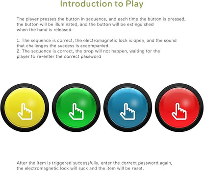 Escape Room Props 5 Different Colors Buttons Mechanism Press It In Order To Control 12V Magnet Lock For Exit Game Owner Player Adventurer (4 Button No Video)