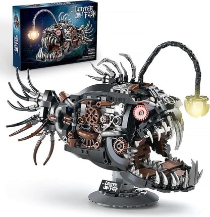 Mechanical Lantern Fish Building Set Creative Sea Animal Building Blocks Toys with Light Home Office Decor Toy Gift for Adults Teens Ocean Lovers 14+ (1038PCS)