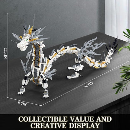 HIGH GODO Dragon Building Blocks Sets for Adults White Mechanical Dragon Animal Building Model Collectible Display Toys Cool Creative Gifts for Teens Fans (1485 Pieces)