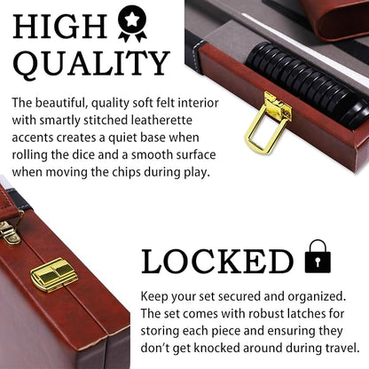 Backgammon Sets for Adults 15 inch Backgammon Brown Sets Classic Board Game with Premium Leather Case Portable Travels Strategy Backgammon Game Set for Adults Kids (Brown)