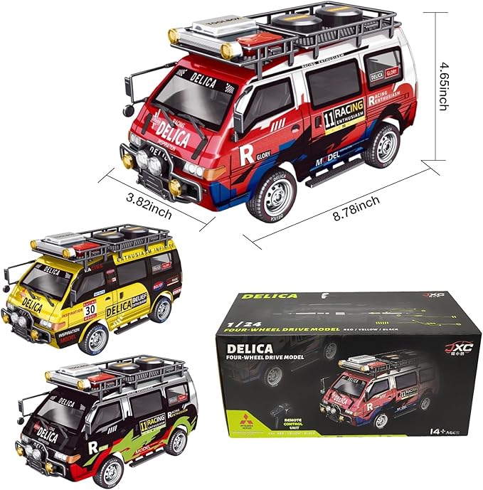 1/24 RC Crawler 4WD Delica RC Car W/ 2.4GHz Remote Mitsubishi RTR Offroad RC Truck for Adults Hobby Gifts Toys (Red)