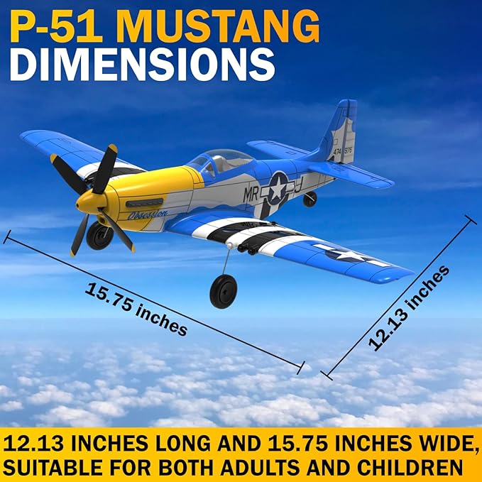 LEAMBE 4 Channel RC Plane Ready to Fly Aerobatic Aircraft Easy Control for Beginners P51 Mustang RC Airplane for Adults Blue