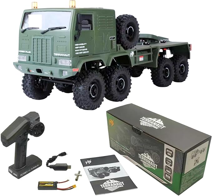 HOBBYPLUS Helidirect 1/18 RC Crawler CR18P Terranaut 8x8 RC Truck Remote Control Car w Full-Lock 8WD RTR Active All-Wheel Steering 2-Speed Transmission Recovery Winch LED Lights (Green)