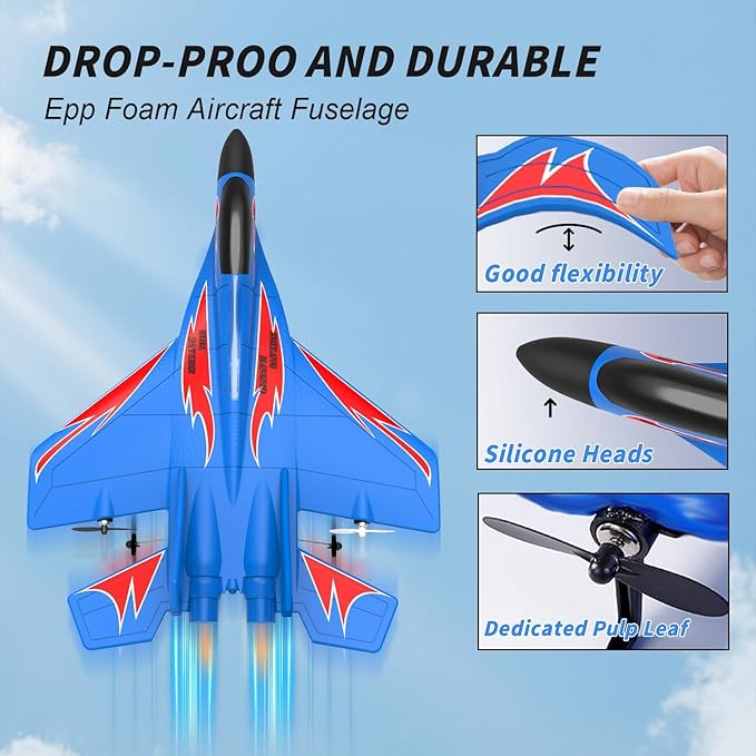 Foam Remote Control Wireless Airplanes RC Planes Remote Control Fighter Toys 2CH 2.4Ghz RC Fighter Jet with Light Hobby Rc Airplanes Easy to Fly for Kids Boys Adults(Yellow)