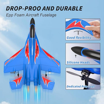 Foam Remote Control Wireless Airplanes RC Planes Remote Control Fighter Toys 2CH 2.4Ghz RC Fighter Jet with Light Hobby Rc Airplanes Easy to Fly for Kids Boys Adults(Yellow)