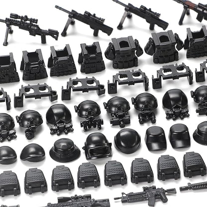 SWAT Team Weapons Pack with Shipping Cargo Container Army Equipment Helmet Armor 325Pcs Various of Military Accessories Building Block Toy Compatible with Major Brands Police Soldiers Figures (Black)