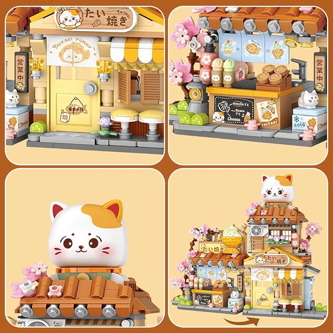 Lucky Cat Building SetOpenable Taiyaki Shop 923PCS Mini Brick Building Toy for Boys Girls Age 8+