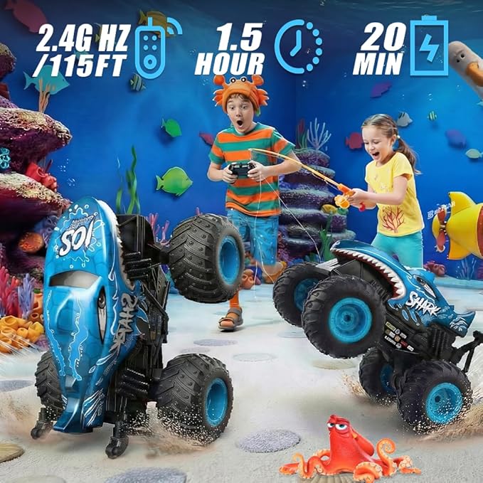 BEZGAR Monster Truck Toys Remote Control Monster Truck with Dancing Spins Lights &amp Music 1:20 Remote Control Car for Boys 4-7 5 6 7 8 9 10 +Year Old Boys Birthday Gifts (Blue)