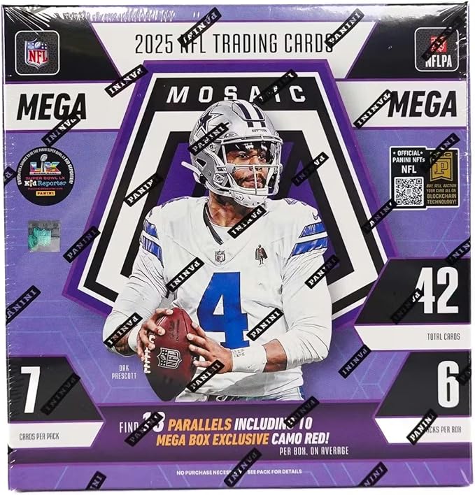 2025 Panini Mosaic Football Hobby Mega Trading Card Box (10 Exclusive Camo Red Mosaics Per Box)