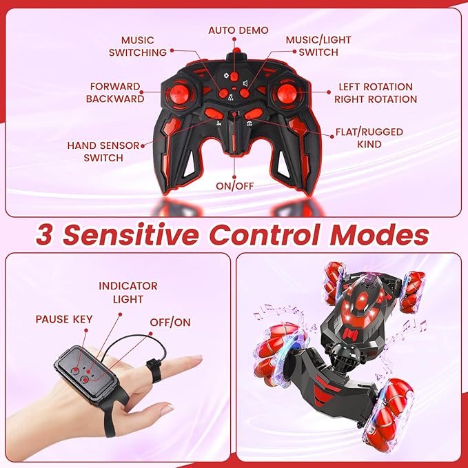 Gesture Sensing RC Stunt CarRemote Control Car Toys for Ages 8-12Drift Cars with Lights Music4WD 360° Spins All Terrains Kids Toys RC Cars 4-7 Best Birthday Gift for Kids