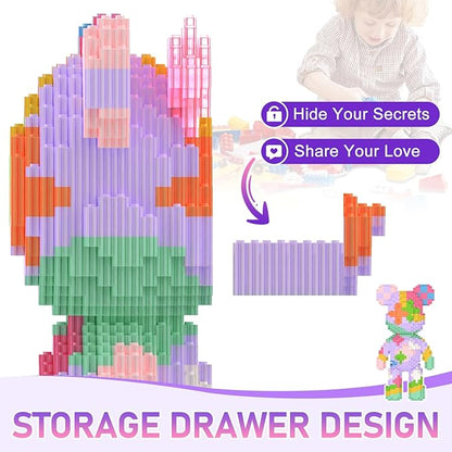 Bear Building Blocks with Organizer Bins (4500PCS) Fluorescent Bricks &amp Stroage Drawer Gift for Adults &amp Kids Ideal for Home &amp Office Decor QR Code User Manual 8886