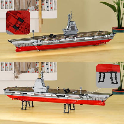 Aircraft Carrier WW2 Military Battleship Building Block Set Large-SizedCruiser Toy Military Battle Ship with Helicopter and City Lifeboat Compatible with Lego Sets for Adults (1514pcs)