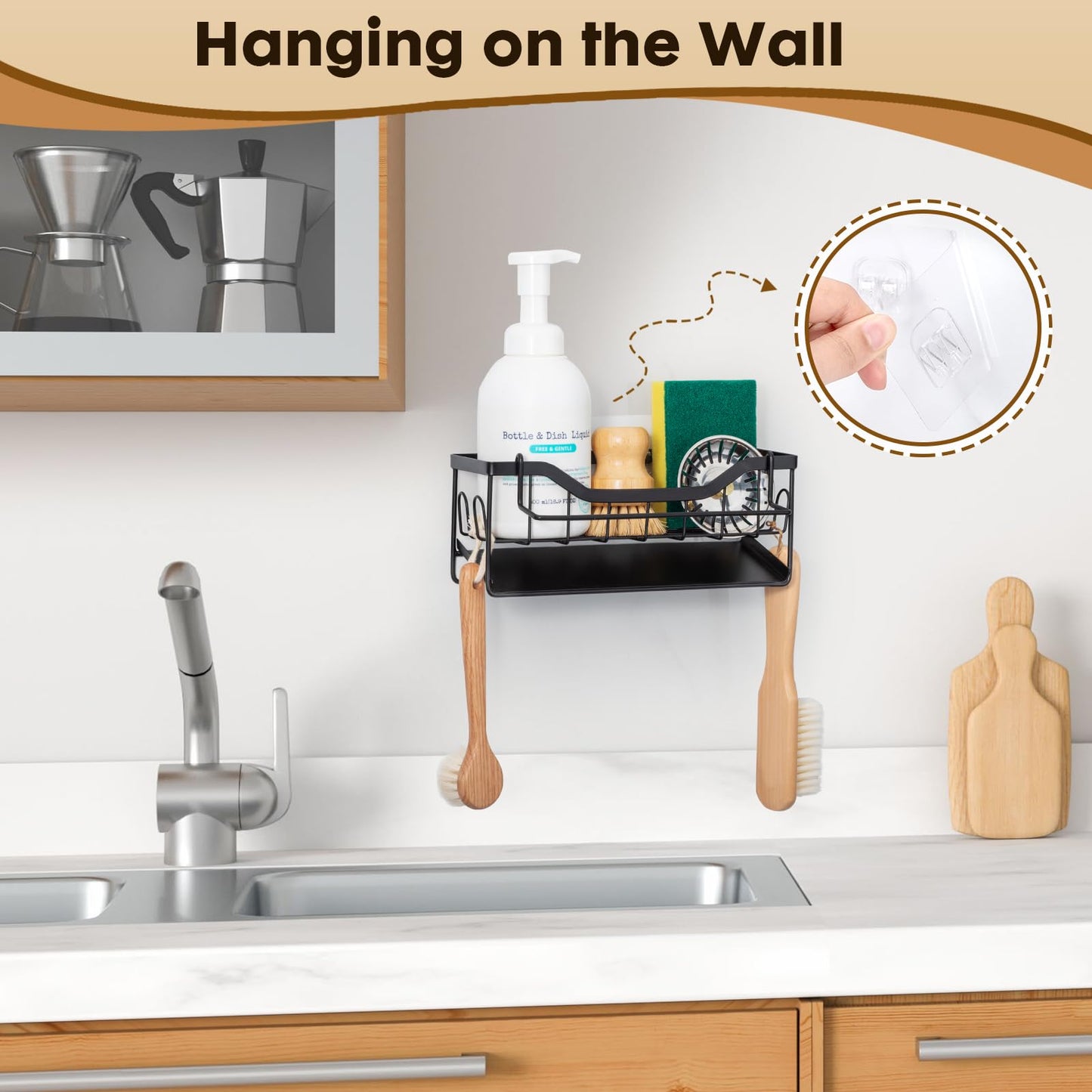 Sinnsally Sponge Holder for Kitchen Sink Caddy,Stainless Steel Dish Soap Dispenser Rack,Dish Soap Caddy for Kitchen Sink Utensil Holder with Drain for Countertop,Kitchen Counter Organizer and Storage
