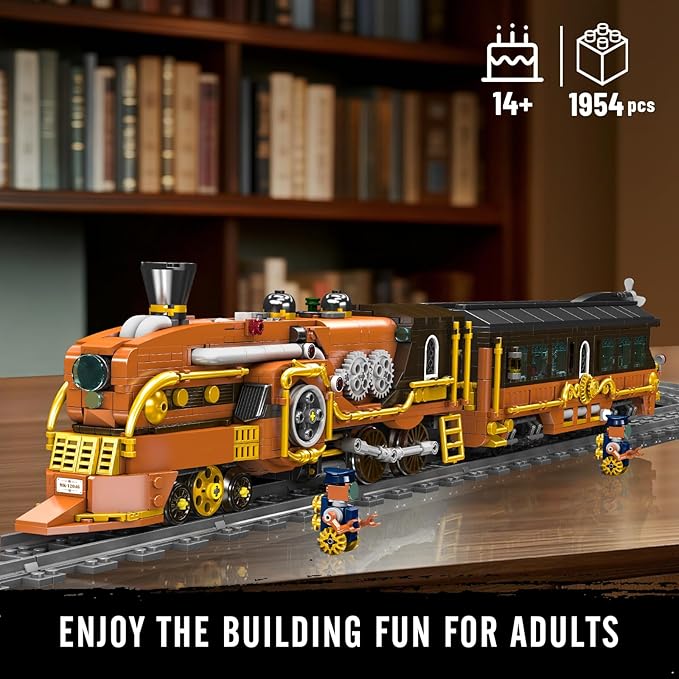 Mould King 12046 Steampunk Train Building Set Western Train with Track Buildable Model with Battery Display Model Toy for Adults Collection Enthusiasts (1954 Pieces)