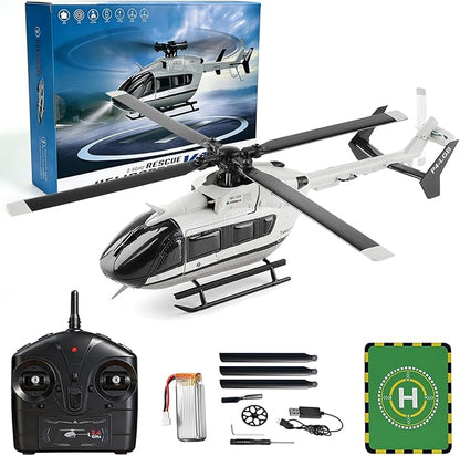 Wltoys K160 Helicopter 4CH EC-145 Rescue Helicopter with Brushless Motor &amp 6G Gyro - Altitude Hold One-Touch Fly 8-10 Min Flight Anti-Crash Scale 4-Blade Design for Beginners and Pros