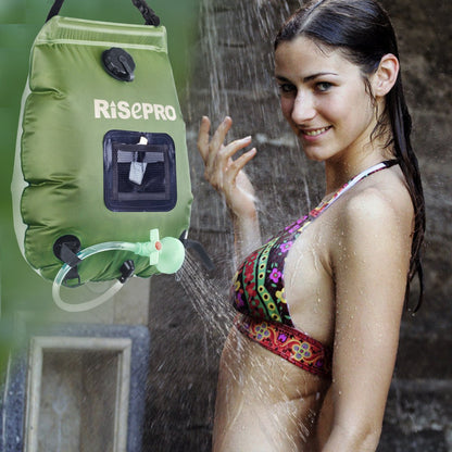 RISEPRO Solar Shower Bag, 5 gallons/20L Solar Heating Premium Camping Shower Bag Hot Water with Temperature 45°C Removable Hose on/Off Switchable Shower Head Hiking Climbing Summer Shower K8