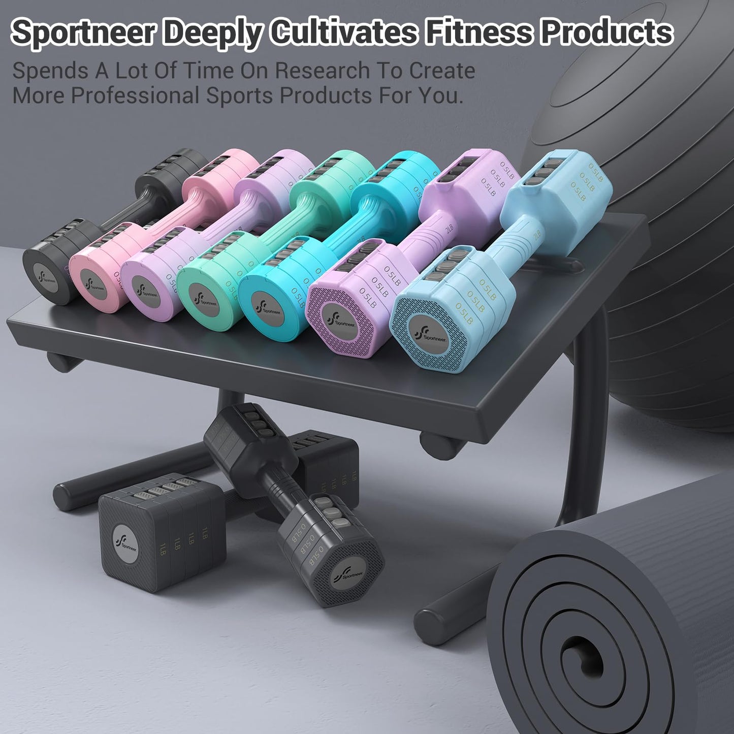 Adjustable Dumbbells Hand Weights Set: Sportneer 1 Pair 0.9-4.5KG (0.9-2.3KG) Fast Adjust Dumbbell Weight 6 In 1 Free Weights Barbells For Women Men Home Gym Workout Exercise Strength Training