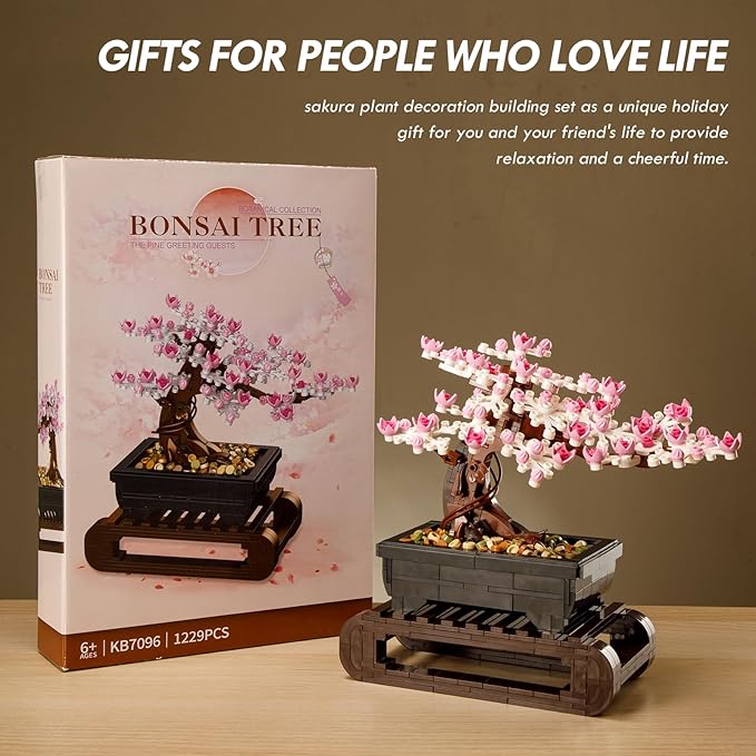 Vamuss 3-In-1Le-go Bonsai Tree Building SetCherry Blossom Tree Building SetDIY Plant Model Botanical Collection Design Kit for AdultsCreative Gift for Home Décor and Office Art