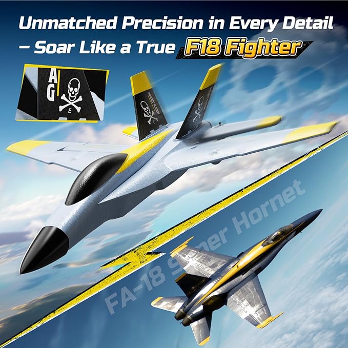 DEERC F18 4 Channel RC Plane for Adults Remote Control Airplane Fighter Jet2.4GHz 6-axis Gyro Stabilizer RTF Hobby Glider Aircraft Plane with 2 Batteries Easy to Fly for Adults Boys