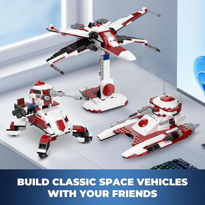 3 in 1 Space Vehicle Building Set - Buildable Space Fighter Galactic Battle Tank Anti Vehicle Cannon Compatible with Lego Great Birthday Gift Toy for Star Fans Kids Boys Girls Ages 6+